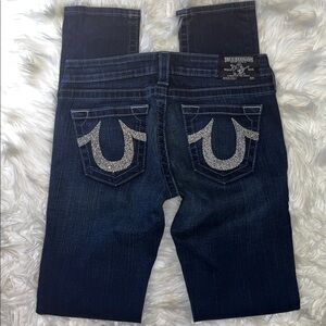 True Religion ‘Stella’ Skinny Jeans ~ in Dark Blue Wash with Gold Glitter ~ 29